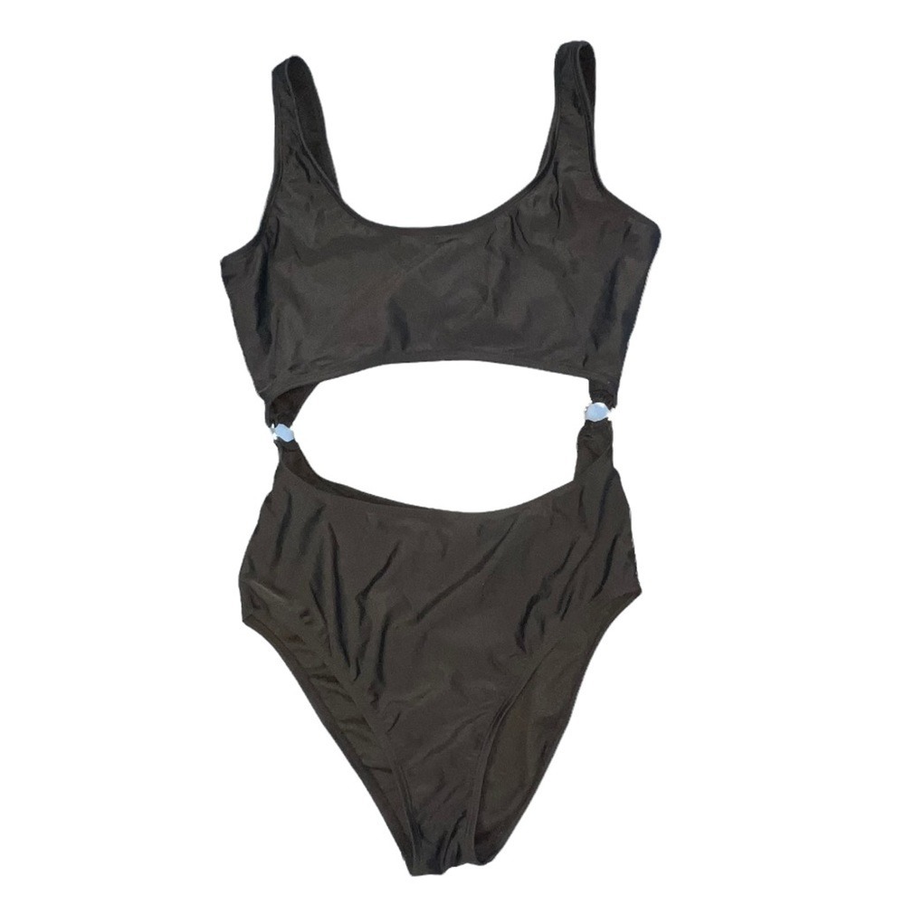 Trillium Black Attached Sides One Piece Bikini Swimsuit